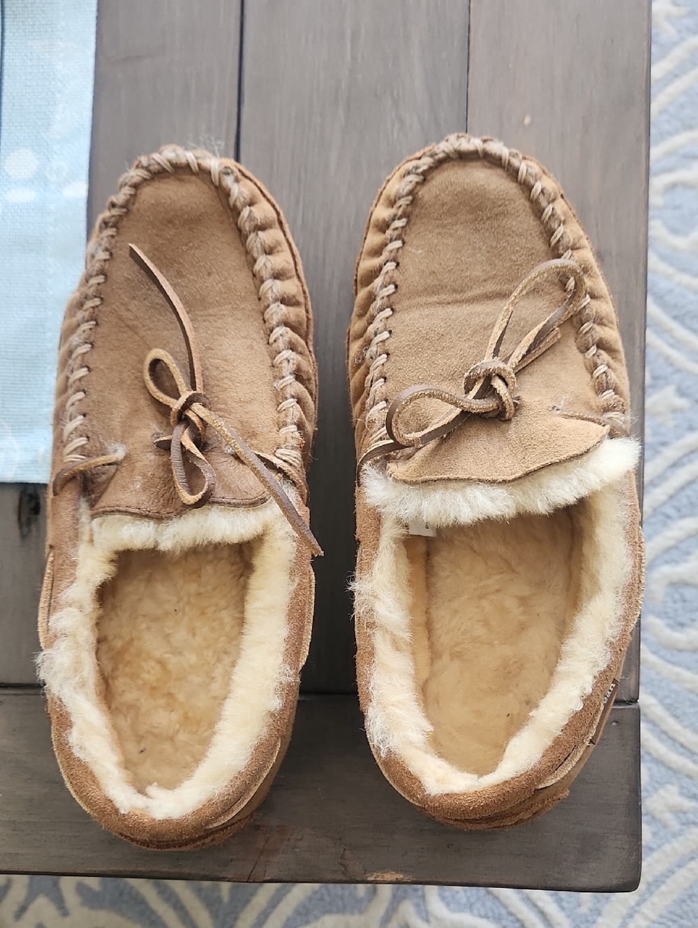 L.L. Bean Chestnut Brown Suede Shearling-Lined Moccasin Slippers